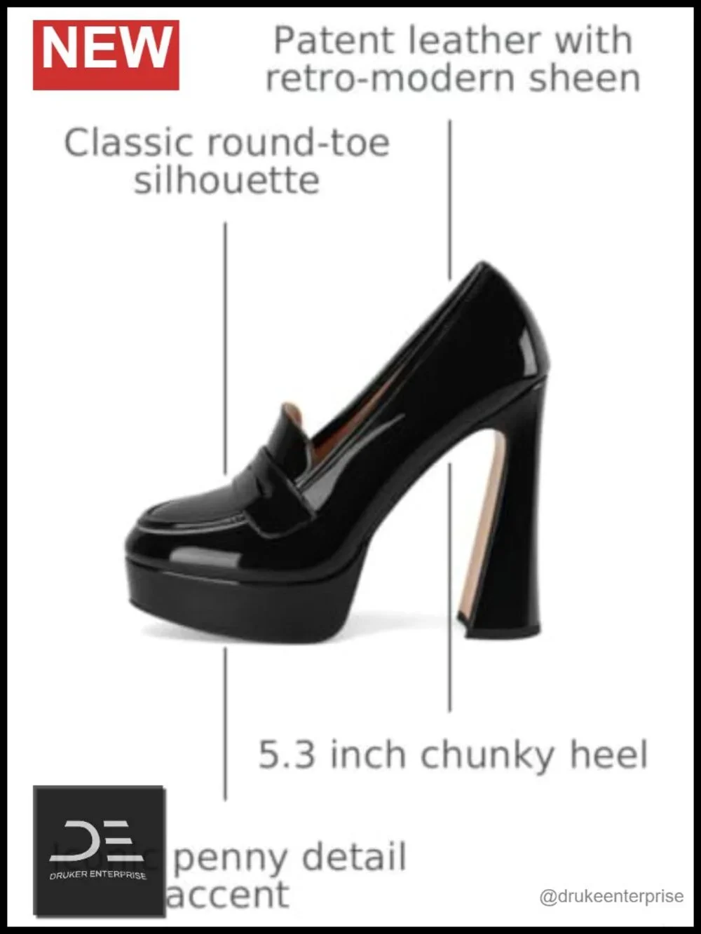 Chunky Platform Heel Loafers Patent Leather Slip-On Dress Pumps for Women